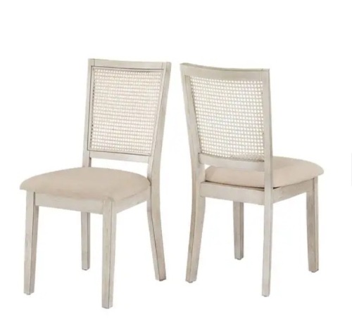 Eleanor Beige Linen Rattan Dining Chairs (Set of 2) by iNSPIRE Q Classic - Antique White - Lot 126