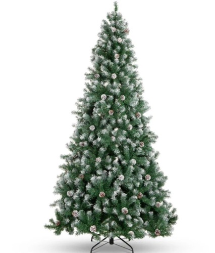 Pre-Decorated Christmas Tree w/ Pine Cones, Flocked Branch Tips 9ft - Lot 127