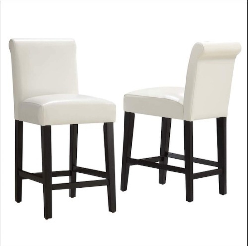 White Faux Leather 24-inch Counter Height High Back Stools (Set of 2) - Lot 148