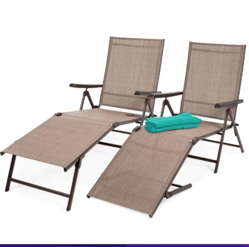 Set of 2 Outdoor Patio Chaise Recliner Lounge Chairs w/ Rust-Resistant Frame - Lot 150
