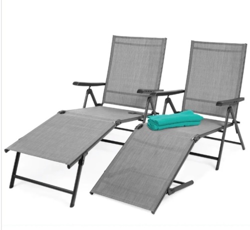 Set of 2 Outdoor Patio Chaise Recliner Lounge Chairs w/ Rust-Resistant Frame - Lot 147s
