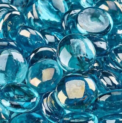 10 lbs. Semi-Reflective Tahitian Blue Fire Glass Beads for Indoor and Outdoor Fire Pits or Fireplaces - Lot 291