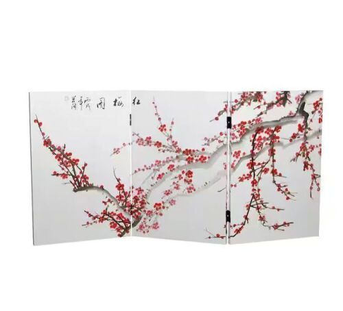 2 ft. Short Plum Blossom Canvas 3-Panel Folding Screen  - Lot 294