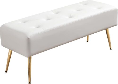 Upholstered Tufted White Bench  - Lot 361
