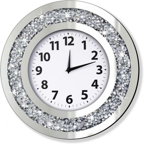 Crystal Crushed Diamond Mirrored Round Wall Clock  - Lot 386