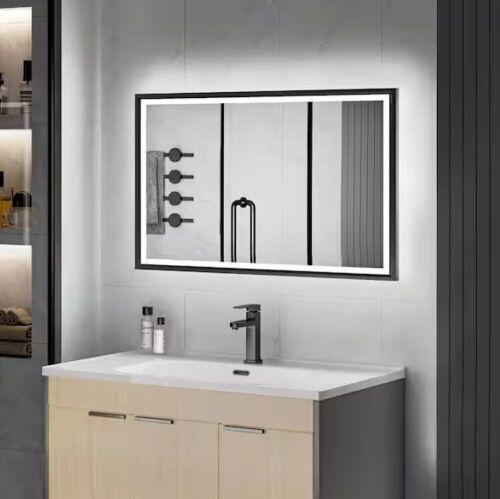 Rectangular Framed Wall Mounted LED Bathroom Vanity Mirror with Anti-Fog, 28 in. W x 20 in. H  - Lot 412
