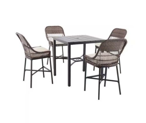 Beacon Park Brown Wicker Outdoor Patio High Dining Chairs, Bare Cushions, 4 Pack - No Table - Lot 901
