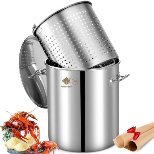 ARC 64-Quart Stainless Steel Seafood Boil Pot with Basket  - Lot 92