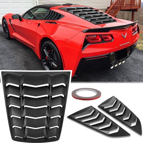  Rear & Side Window Sunshade Covers for Corvette C7 Stingray Grand Sport Z51 Z06 ZR1 2014-2019 in GT Lambo Style ABS Matte Black  - Lot 354