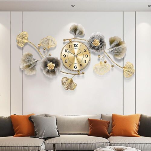 Metal Ginkgo Leaf Wall Clock  - Lot 550