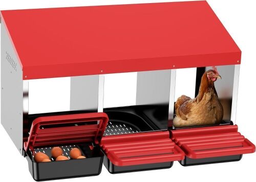 3 Hole Metal Chicken Nesting Box with Swing Perch and Rollout Egg Collection - Lot 336