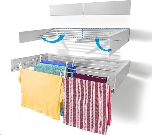 Step Up Wall Mounted, Retractable Clothes Drying Rack, 40"  - Lot 408