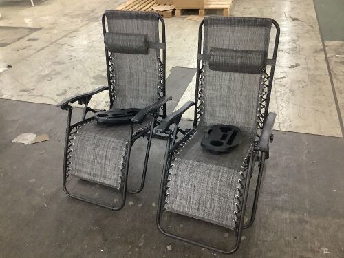Set of 2 Adjustable Zero Gravity Patio Chair Recliners w/ Cup Holders - Lot 658