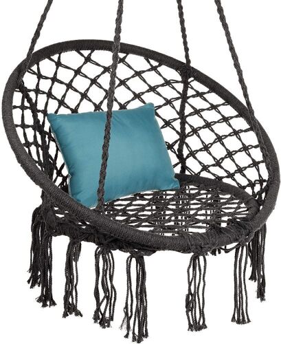 Cotton Macrame Hammock Hanging Chair Swing, Handwoven w/ Backrest - Lot 746