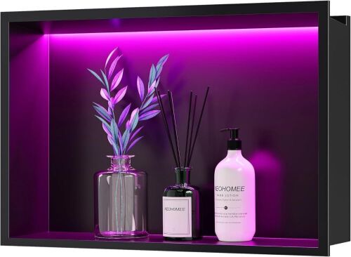 RGB LED Light Shower Niche, Matte Black 18x12  - Lot 801