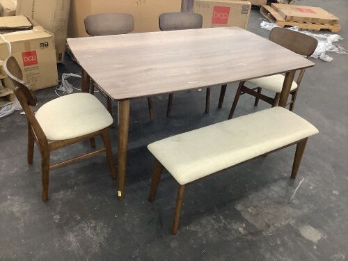 Dining Table & Chairs/Bench - Damaged, Needs Some Hardware & Adjusting  - Lot 841