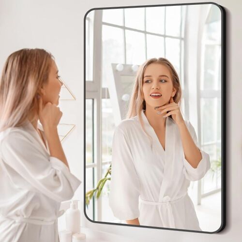 BONEWEI 30x48 inch Black Rectangle Wall Mounted Mirror  - Lot 417