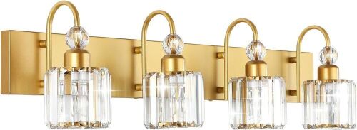 4-Light Gold Crystal Bathroom Vanity Light - Lot 808