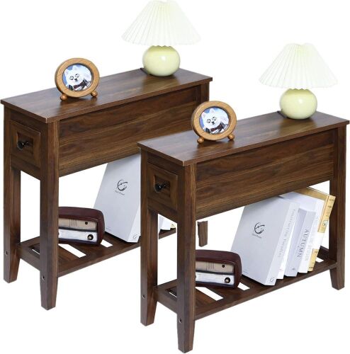 2 Pack Chairside Narrow End Table with Drawer - Lot 192