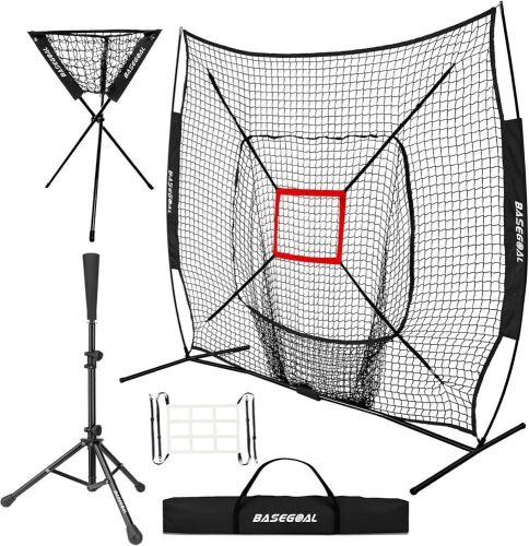 BaseGoal 7'×7' Baseball Softball Practice Net with Batting Tee  - Lot 590
