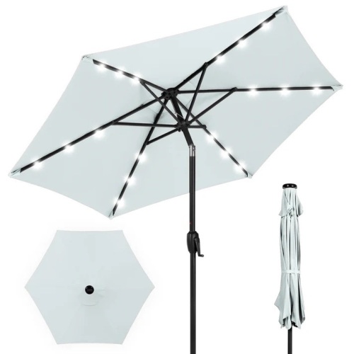 Outdoor Solar Patio Umbrella w/ Push Button Tilt, Crank Lift - 7.5ft - Lot 1922