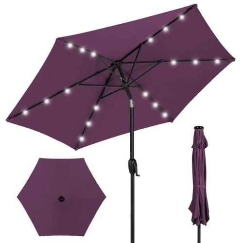 Outdoor Solar Patio Umbrella w/ Push Button Tilt, Crank Lift - 7.5ft - Lot 1928