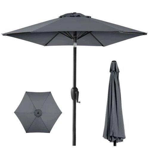 Outdoor Market Patio Umbrella w/ Push Button Tilt, Crank Lift - 7.5ft - Lot 1941