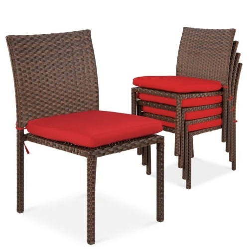 Set of 4 Stackable Outdoor Patio Wicker Chairs w/ Cushions, UV-Resistance - Lot 1953