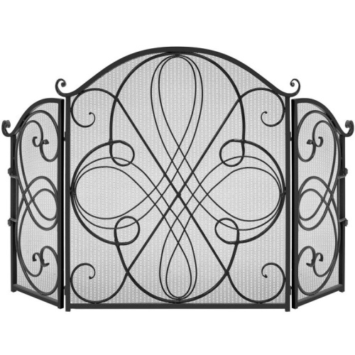 3-Panel Wrought Iron Metal Fireplace Screen Cover w/ Scroll Design - 55x33in - Lot 2090