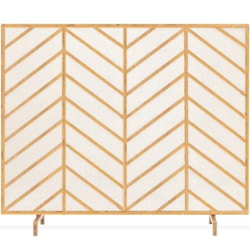 Single Panel Iron Chevron Fireplace Screen w/ Antique Finish - 38x31in - Lot 2091