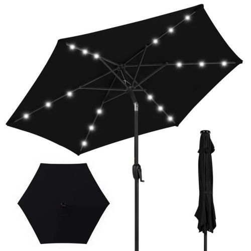 Outdoor Solar Patio Umbrella w/ Push Button Tilt, Crank Lift - 7.5ft - Lot 2003