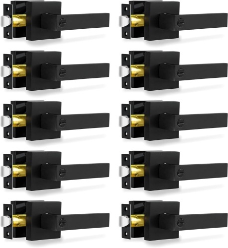 Privacy Door Levers, 10 Pack Matte Black Door Handles Heavy Duty Bed and Bath Door Locks Interior Keyless Locksets, Reversible for Left Right Handed Doors - Lot 2095