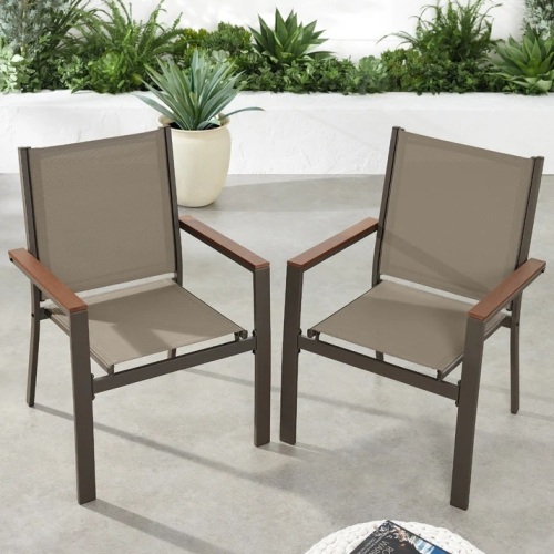 Set of 2 Stackable Textilene Chairs w/ Armrests, Dining Accent Furniture - Lot 2006