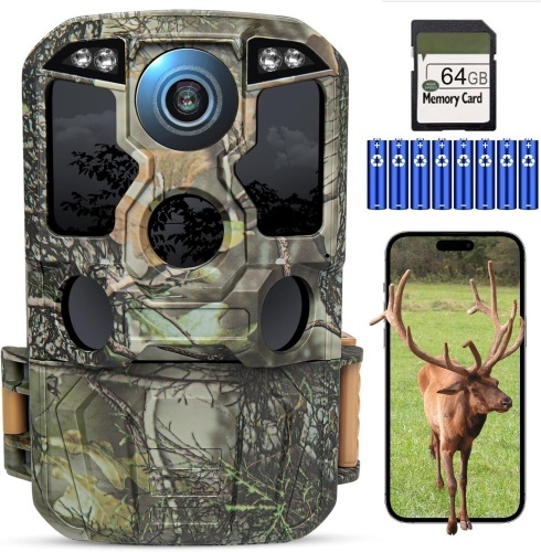 KJK Trail Camera WiFi 8K 84MP with 64GB Memory Card, Game Camera with Night Vision, 0.05s Trigger Motion Activated, IP67 Waterproof 130°Wide-Angle 42pcs No Glow Infrared LEDs for Wildlife Monitoring - Lot 2022