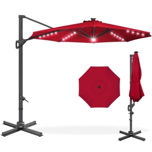 360-Degree Solar LED Cantilever Offset Patio Umbrella w/ Tilt - 10ft - Lot 2039