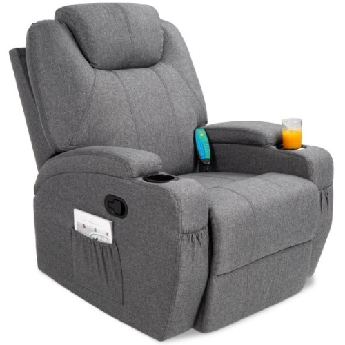Linen Fabric Swivel Massage Recliner Chair w/ Remote Control, 5 Modes - Lot 2041