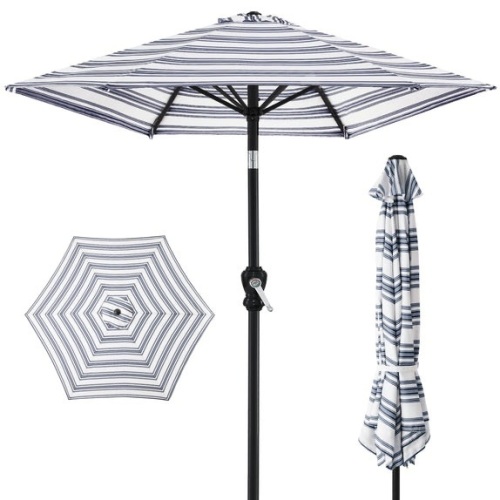Outdoor Steel Striped Market Patio Umbrella w/ Tilt, Crank Lift - 10ft - Lot 2105