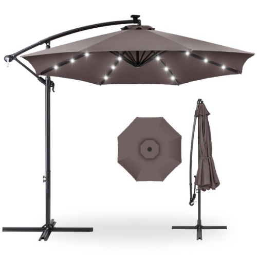Solar LED Offset Hanging Patio Umbrella w/ Crank Tilt Adjustment - 10ft - Lot 2107