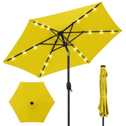 Outdoor Solar Patio Umbrella w/ Push Button Tilt, Crank Lift - 7.5ft - Lot 2124
