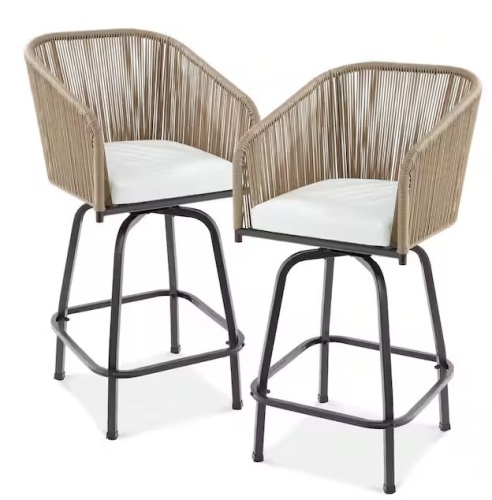 Swivel Wicker Outdoor Bar Stool with Ivory Cushions (2-Pack)missing hardware - Lot 11