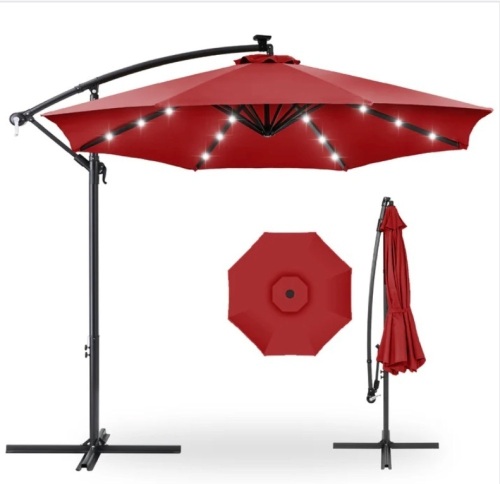 Solar LED Offset Hanging Patio Umbrella w/ Crank Tilt Adjustment - 10ft - Lot 51