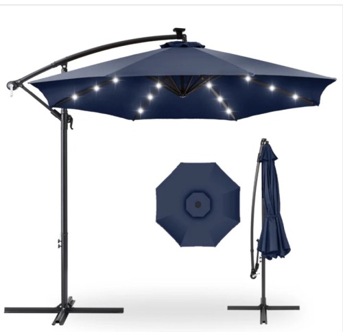 Solar LED Offset Hanging Patio Umbrella w/ Crank Tilt Adjustment - 10ft - Lot 52