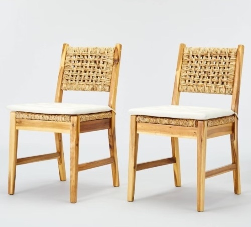 2pk Temescal Valley Wood and Woven Dining Chairs with Cushion Cream - Lot 54