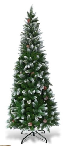 Costway 6ft Snow Flocked Unlit Pencil Christmas Tree Hinged Pine Cones - Lot 61