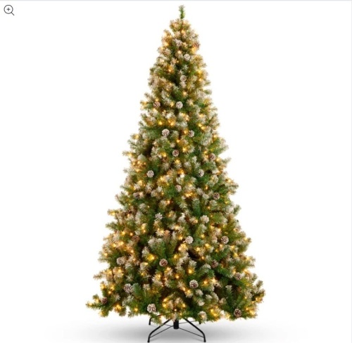 Pre-Lit Pre-Decorated Christmas Tree w/ Flocked Tips, Pine Cones 7.5ft - Lot 93