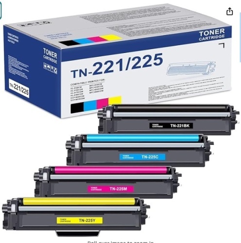 TN221 TN225 4-Pack Toner Cartridges High Yield Replacement for Brother TN221BK TN-221 TN-225 Toner MFC-9130CW MFC-9330CDW HL-3170CDW HL-3140CW (Black, Cyan, Magenta, Yellow) - Lot 142