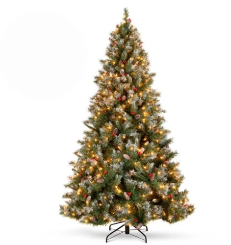 Pre-Lit Christmas Pine Tree w/ Pine Cones, Flocked Branch Tips, Berries, 6ft - Lot 147