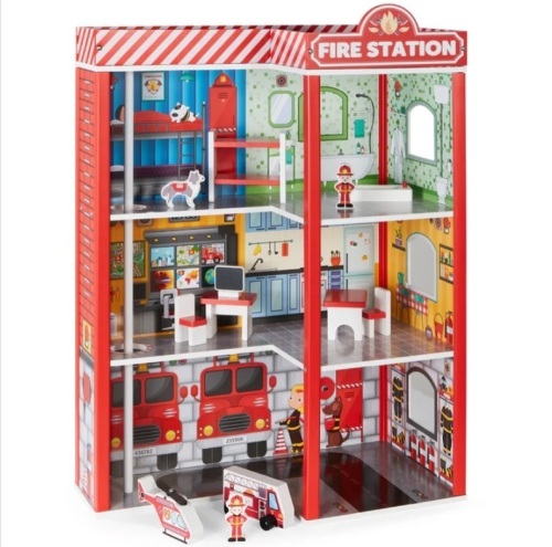 32in Kids 3-Story Pretend Fire Station Play Set w/ 2 Vehicles, Accessories - Lot 159