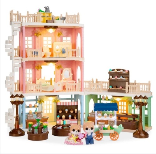 Deluxe Cottage Dollhouse Mansion Pretend Toy Playset w/ Tiny Critters - Lot 160