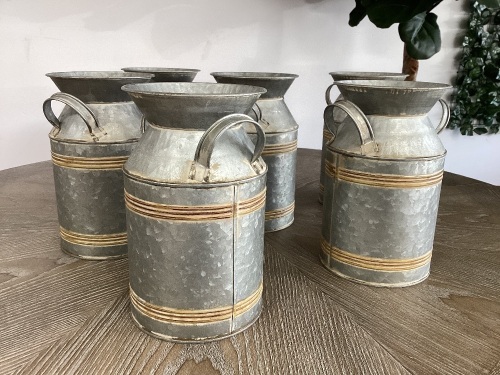 Lot of 6 decorative metal milk cans - Lot 190b